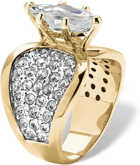 PalmBeach Yellow Gold-Plated Marquise Cut Cubic Zirconia and Round Simulated Crystals Engagement Ring Sizes 7-12