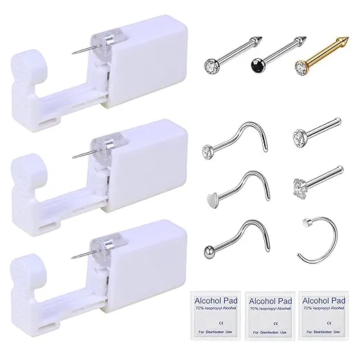 Nose Piercing Kit - 3 Pack Self Nose Piercing Gun, Disposable Safety Nose Percinging Kit with Nose Rings Stud Nose Piercings Gun Kit Tool