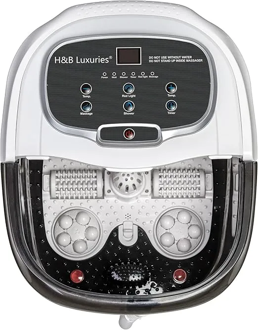H&B Luxuries Foot Spa Massager with Heat for Stress Relief, Feet Bath with Motorized Rollers and Shower, Temperature Control, Timer and LED Display, Ideal for Wife Mother Mom Father Husband, Black