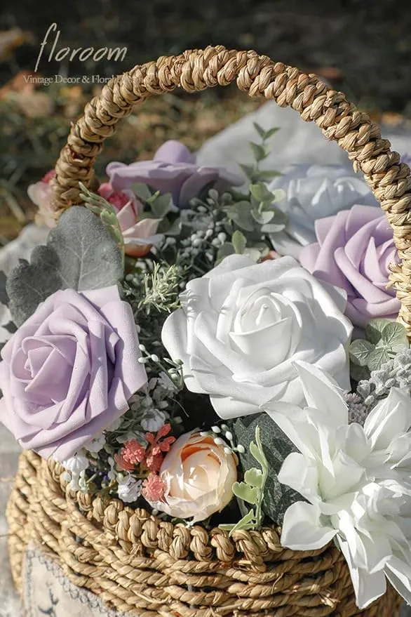 Floroom Artificial Flowers 25pcs Real Looking Lilac Foam Fake Roses with Stems for DIY Wedding Bouquets Bridal Shower Centerpieces Floral Arrangements Party Tables Home Decorations
