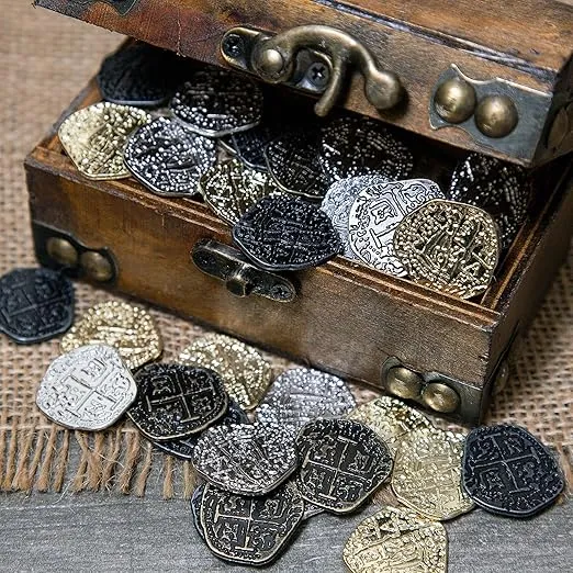 Beverly Oaks Metal Pirate Coins - Gold and Silver Spanish Doubloon Replicas - Fantasy Metal Coin Pirate Treasure (200-Coins)