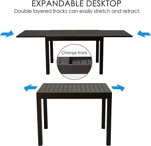 Kozyard Villa Expandable Patio Dining Table - Adjustable, Aluminum Outdoor Furniture for 4-6 Person, Perfect for Backyard, Porch, Deck, Garden - Brown, 43"- 86"