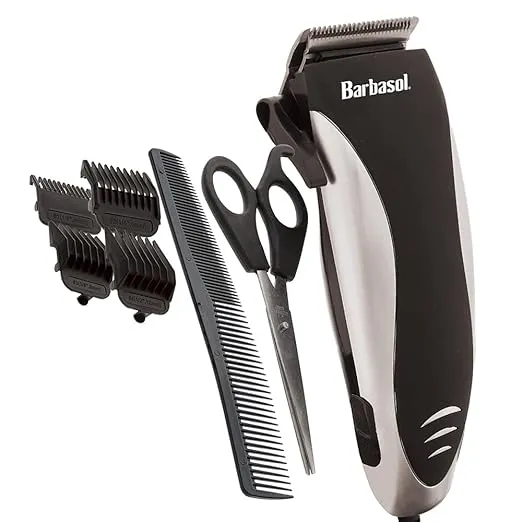 XTREME DIGITAL LIFESTYLE ACCESSORIES Barbasol Professional Hair Clipper Kit with Stainless Steel Blades, 4 Guide Combs, Adjustable Taper and Travel Bag