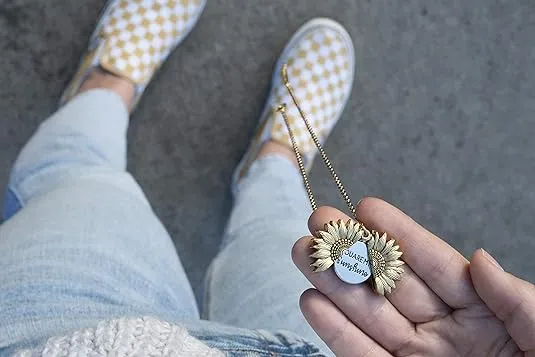 MyLittleSunflower - You are My Sunshine Necklace - Sunflower Necklace Locket with Engraved Hidden Message Pendant for Women, Mother, Daughter