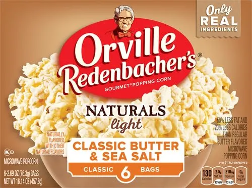 Orville Redenbacher's Naturals Light Classic Butter & Sea Salt Popcorn, 2.69 Ounce Classic Bag, 6-Count