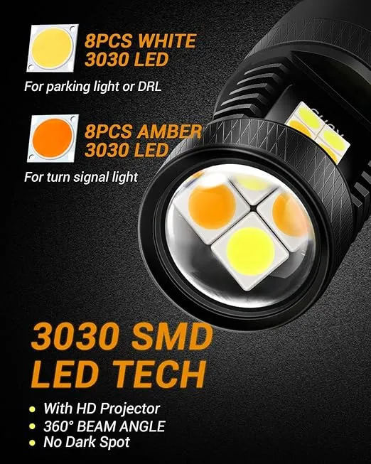 Auxbeam 3157 LED Bulbs P27/5W T25 3157 3057 3155 3457 4157 Switchback LED Bulbs 300% Brighter White and Amber Dual Color LED Bulb with Projector for DRL Turn Signal Lights Parking Lights