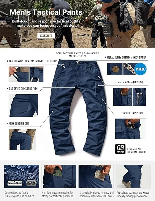 CQR Men's Tactical Pants, Water Resistant Ripstop Cargo Pants, Lightweight EDC Work Hiking Pants, Outdoor Apparel