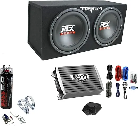 MTX TNE212D 12" 1200W Dual Loaded Subwoofer Box + 1500W Amplifier + Capacitor