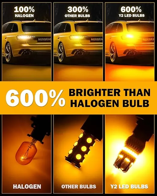 Auxbeam 7443 LED Bulb for Turn Signal Lights, 5000 Lumens 600% Super Bright Amber, 2024 Y2 Series 7441 7444 7444NA T20 Light Bulb with HD Projector, IP68 Waterproof, Pack of 2