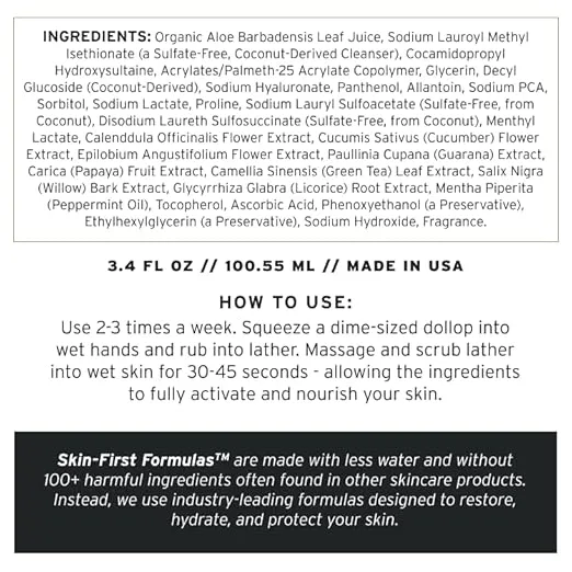 Supply Super Fresh Face Scrub - Aloe, Tea Tree, Mint - Plant- Based Natural Face Wash for All - Cleanses and Revives Skin for Men and Women