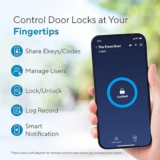 ULTRALOQ U-Bolt Smart 5-in-1 Keyless Entry Door Lock, App and Keypad, Bluetooth + WiFi Adaptor, Satin Nickel