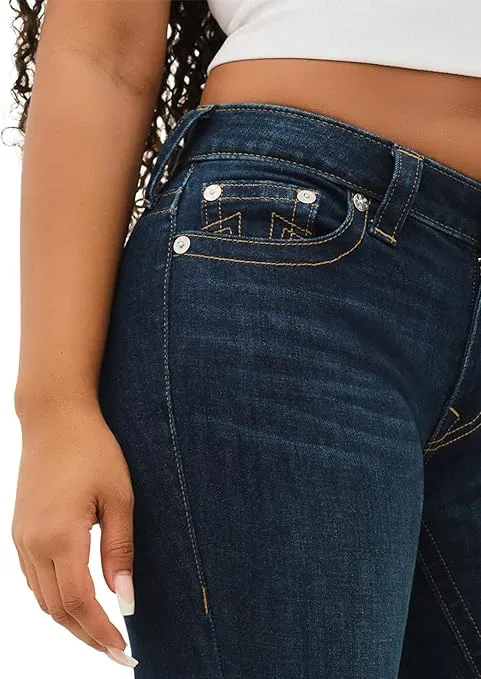True Religion Women's Billie Mid Rise Straight Stretch Single Needle Stitching Jeans Pant