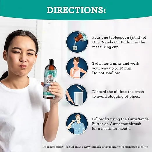 GuruNanda Coconut Oil Pulling, Fresh Breath & Whitening Mouthwash, 7 Essential Oils & Vitamins for Healthy Teeth & Gums,Alcohol-Free, 3X8 oz