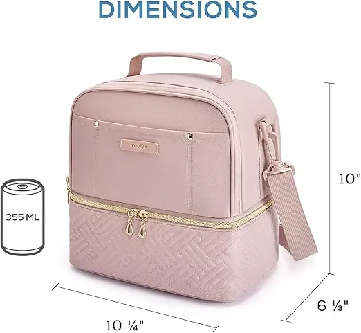 TOURIT Lunch Bag Women Double Deck Lunch Box Insulated Lunch Cooler for Women Men Work, Pink