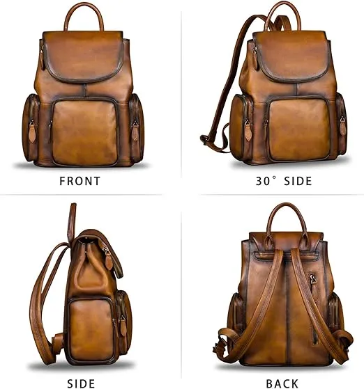 IVTG Genuine Leather Backpack for Women Vintage Real Leather Rucksack Fashion Backpack Purse Daypack Bag High Capacity (Brown)