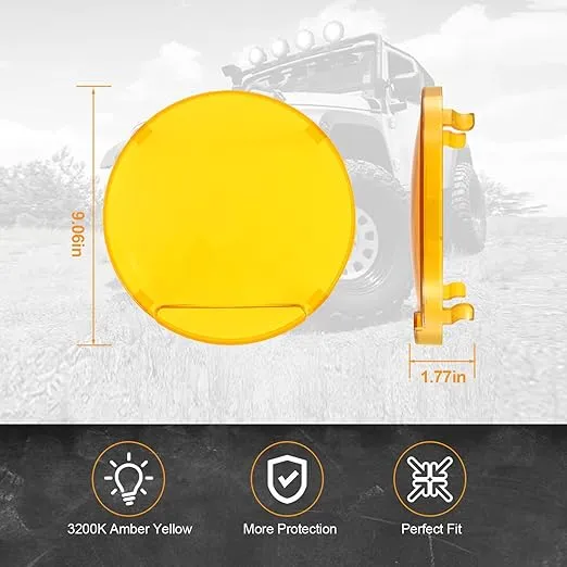 Auxbeam Round Offroad Light Covers 9 Inch 2PCS, Amber Spot Beam Round Yellow Protective Light Lens for Off Road Cube Driving Fog Pod Lights Bumper Roof Lights