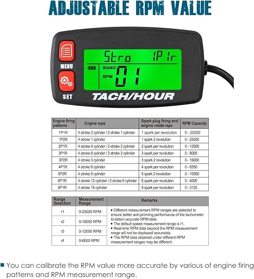 Runleader Digital Tach/Hour Meter with Alligator Clip, Maintenance Reminder for Garden Tractor Generator Motorcycle Outboard Motor Chainsaw etc.