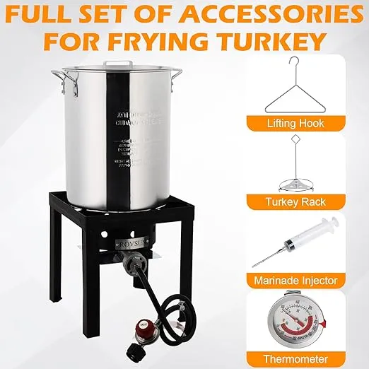 ROVSUN 30QT Turkey Fryer & 10QT Fish Fryer with 55000BTU Propane Burner, Outdoor Deep Fryer & Seafood Crawfish Boiler Steamer Pot with Thermometer, Marinade Injector, Turkey Rack & Rack Lifter