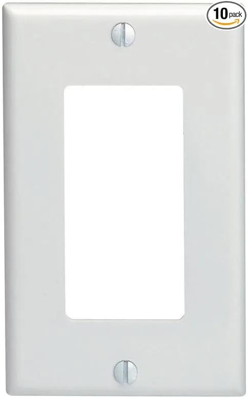 Leviton 80401-WMP 1-Gang Decora/GFCI Device Wallplate, Standard Size, Thermoset, Device Mount, 10-Pack, White
