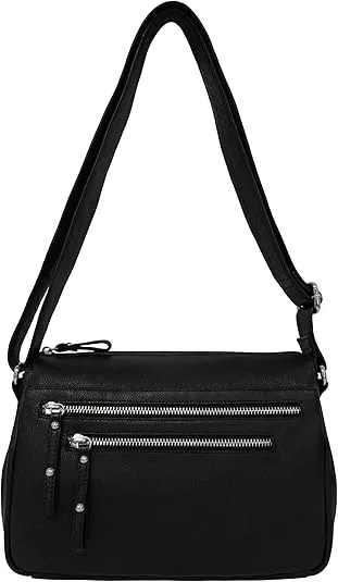 Bueno of California Granada Leather EW Triple Entry Crossbody, Black