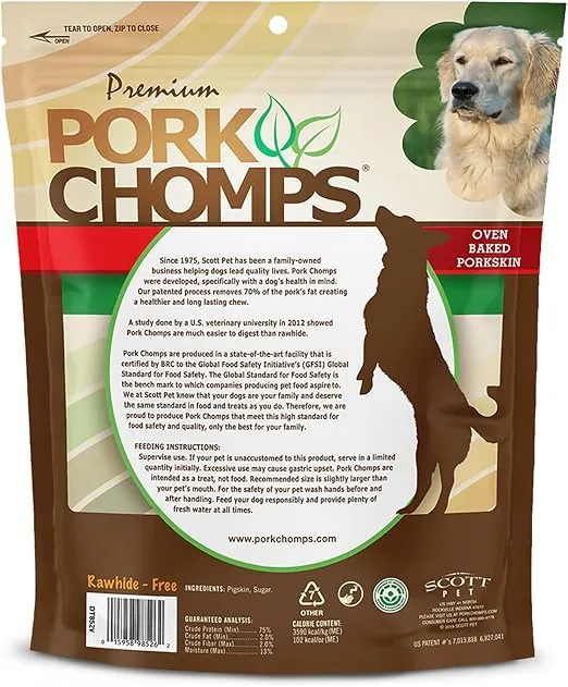 Pork Chomps Baked Pork Skin Dog Chews, 8-inch Rolls, 18 Count (Pack of 1)