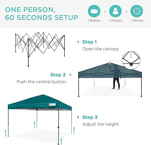 Best Choice Products 10x10ft 1-Person Setup Pop Up Canopy Tent Instant Portable Shelter w/ 1-Button Push, Case, 4 Weight Bags - Cerulean