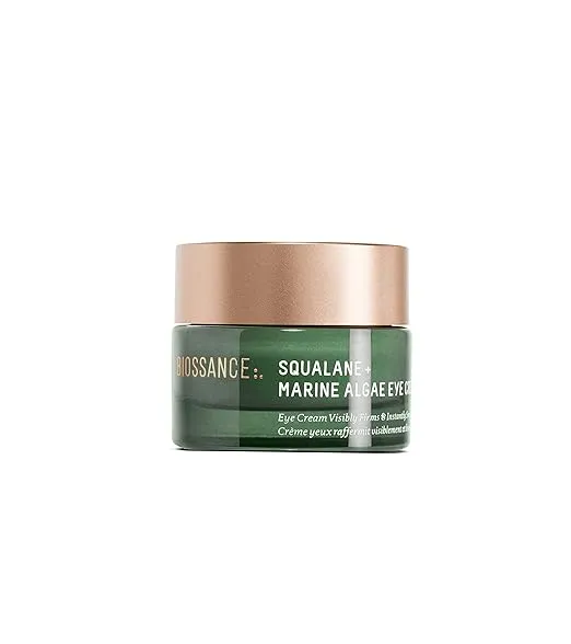 BIOSSANCE Squalane and Marine Algae Eye Cream - Anti-Aging Under Eye Cream for Fine Lines, Wrinkles, and Puffiness - Hydrating & Lifting Formula with Hyaluronic Acid and Paracress Extract - 0.5 Ounce