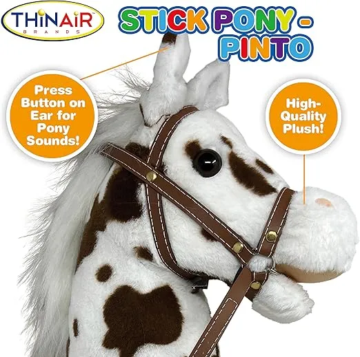 Nature Bound Stick Horse | Plush Handcrafted Hobby Horse | Stick Pony Provides Fun Pretend Play for Toddlers & Preschoolers | Handsewn, Wood, Sound Effects | Pinto Style