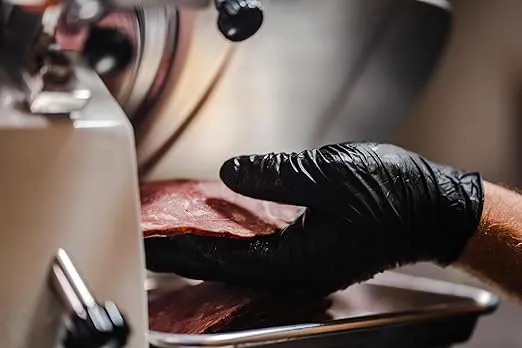 MEAT! 10" Meat Slicer with a Stainless Steel Blade, Adjustable Thickness Slicing, and Adjustable Rubber Feet for Slicing Meat