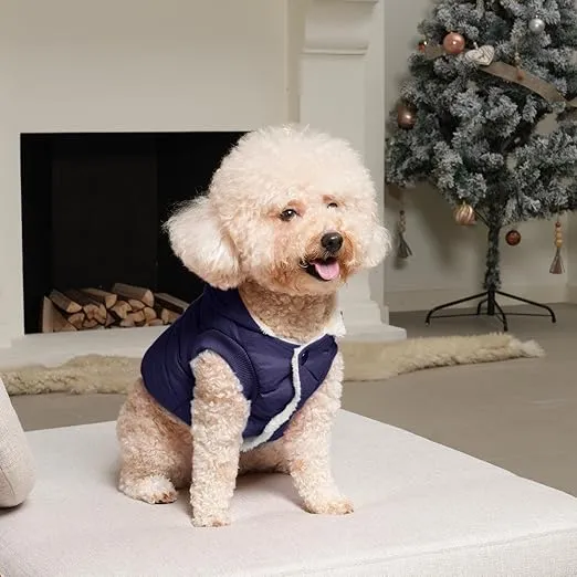 Vecomfy Fleece Lining Extra Warm Dog Hoodie in Winter for Medium Dogs Jacket Pet Coats with Hooded,Blue L
