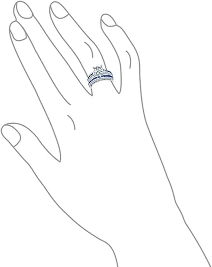 Personalize 3CT Art Deco Style Blue Square Princess Cut Solitaire Clear AAA CZ Engagement Anniversary Wedding Ring Set For Women Rose Gold Plated .925 Sterling Silver Customizable
