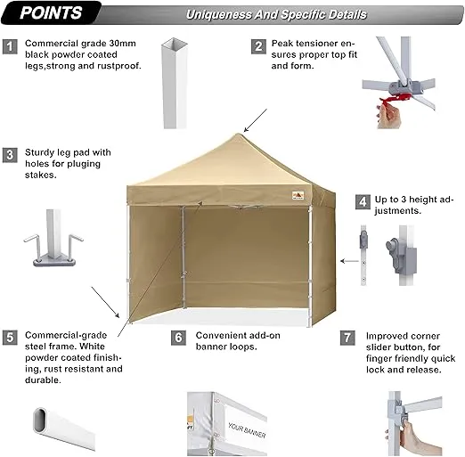 ABCCANOPY Easy Pop Up Canopy Tent with Sidewalls 10x10 Commercial -Series, Beige