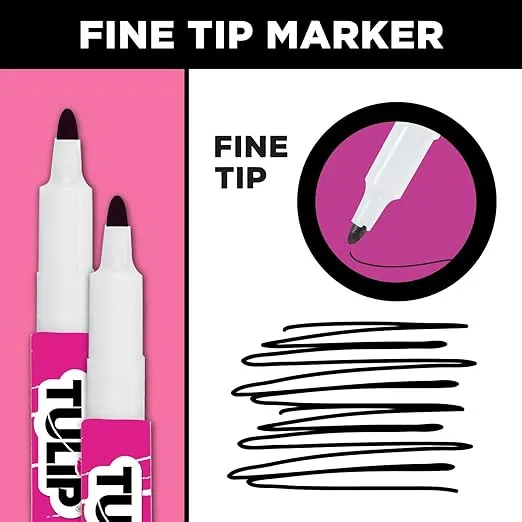 Tulip Permanent Nontoxic Fabric Markers Black 2 Pack-Laundry Markers,Fine Bullet Tip,Child Safe,Minimal Bleed&Fast Drying-Premium Quality for T-shirts,Clothes,Shoes,Bags&Other Fabric Materials