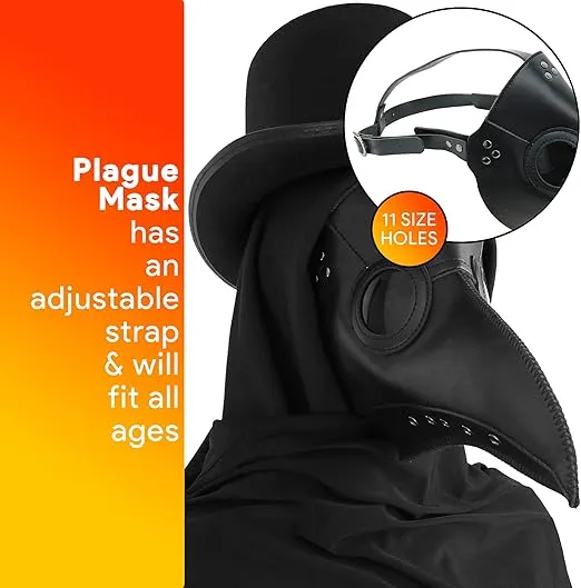 Skeleteen Medieval Doctor Plague Mask - Black Faux Leather Bird Death Doctors Mask Costume Accessory