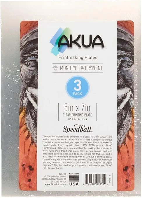 Akua Printmaking Plate, 5-Inch x 7-Inch, 3-Pack, Clear