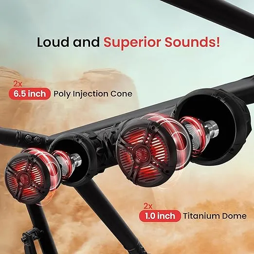 Pyle Marine ATV Powered Speakers - 4.0 Wireless Bluetooth, 800 Watt, Color Changing LED Lights, IP44 Waterproof, 6.5“ Dual Audio Sound System for UTV, Golf Carts, Jetski and Snowmobile - PLATV65BT.5