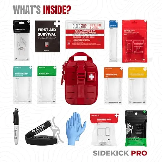 MY MEDIC Sidekick Pro - First Aid Kit Small Trauma Kit Survival Gear and Supplies Emergency Medical Kit Pouch with Tourniquet Med Kit - Red