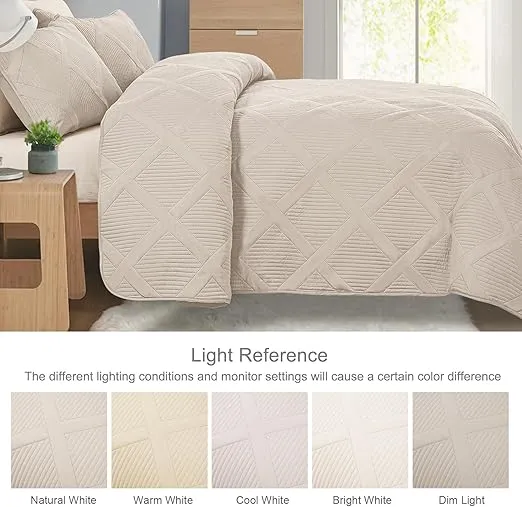 Exclusivo Mezcla Quilt Set King Size, 3 Pieces Brich Beige King Quilt Bedding Set, Lightweight Quilts Soft Bedspreads Modern Striped Coverlets for All Seasons