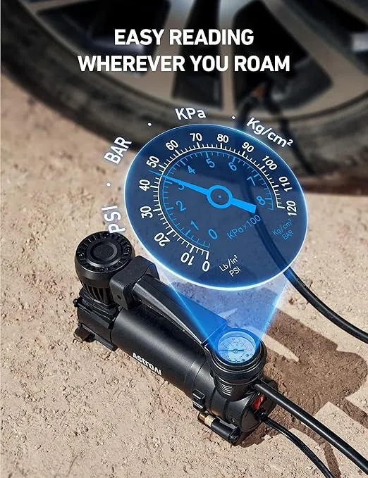 AstroAI T3 Heavy-Duty Air Compressor 12V Portable Offroad Air Compressor with 1.97CFM, 120PSI Tire Pump with Alligator Clips, LED Light for Pickups,Trucks, SUVs, RVs Cars for Up to 33 Inch Tires