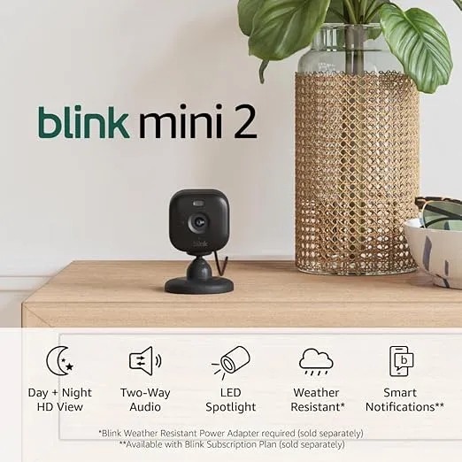 Blink Mini 2 [Newest Model] - Stay connected to your home and pets with plug-in smart security - 2 camera system (Black)