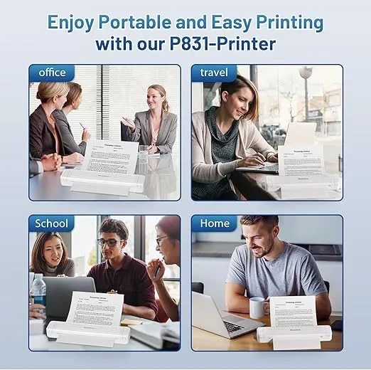 Phomemo P831 Portable Printers Wireless for Travel, 300 DPI Thermal Transfer Printer, Bluetooth Mobile Printer Support 8.5 x 11 US Letter & A4 Regular Paper Compatible with Android iOS Phone & Laptop