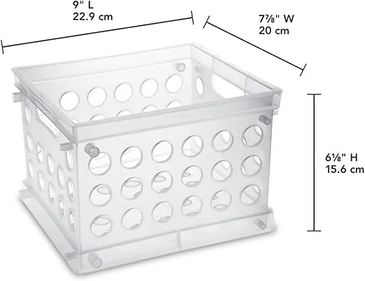 Sterilite Mini Crate, Stackable Plastic Storage Bin with Handles, Organize Home, Garage, Office, School, Dorm Room, Clear, 12-Pack
