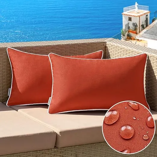 MIULEE Pack of 2 Outdoor Waterproof Pillow Covers Decorative Farmhouse Throw Pillow Covers Square Solid Color Couch Pillow Covers Fall for Patio Tent Bed Sofa Living Room 12x20 Inch Rust