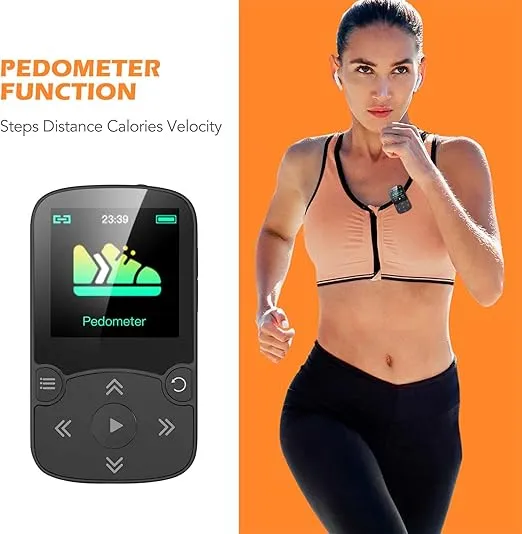 AGPTEK 64GB MP3 Player with Clip, Bluetooth 5.3 Lossless Sound with FM Radio, Voice Recorder for Sport Running, Supports up to 128GB TF Card, Black