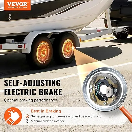 VEVOR Electric Trailer Brake Assembly, 10" x 2-1/4", 1 Pair Self-Adjusting Electric Brakes Kit for 3500 lbs Axle, 4-Hole Mounting, Backing Plates for Brake System Part Replacement (1 Right + 1 Left)