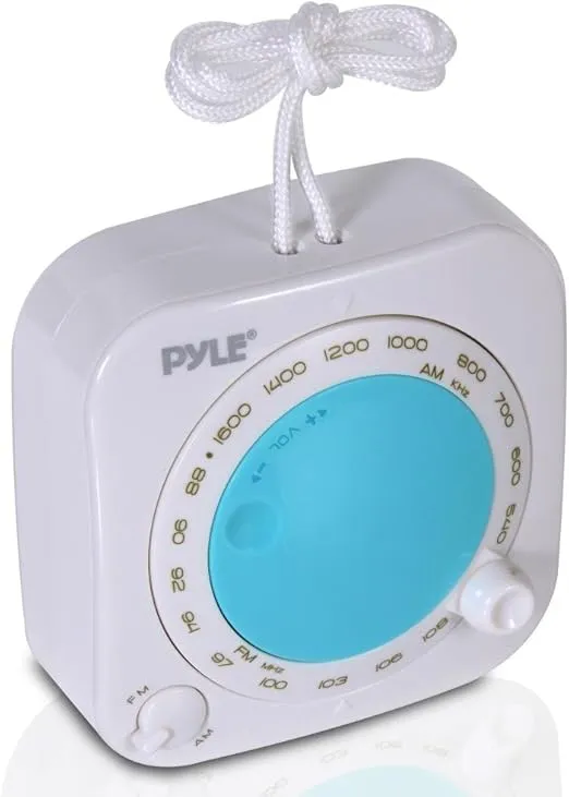 Shower Radio Waterproof Portable Speakers - Portable Shower Bath Accessories - Water Resistant Mini AM/FM Radio with Hanging Strap - Rotary Volume Control & Manual Tuner - Pyle PSR71 Black