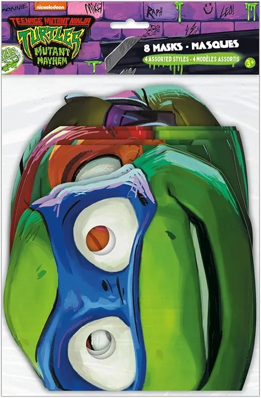 Unique Industries Teenage Mutant Ninja Turtle Mayhem Paper Masks, Set of 8, Boy, Birthday, Christening, Party Supplies