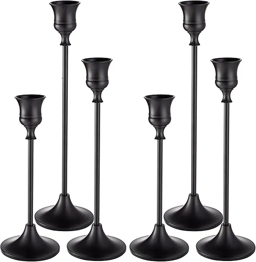 Candlestick Holders Taper Candle Holders, Set of 6 Candle Holder Set, Black Candlestick Holder Set, Vintage Table Centerpiece for Wedding Christmas Holiday