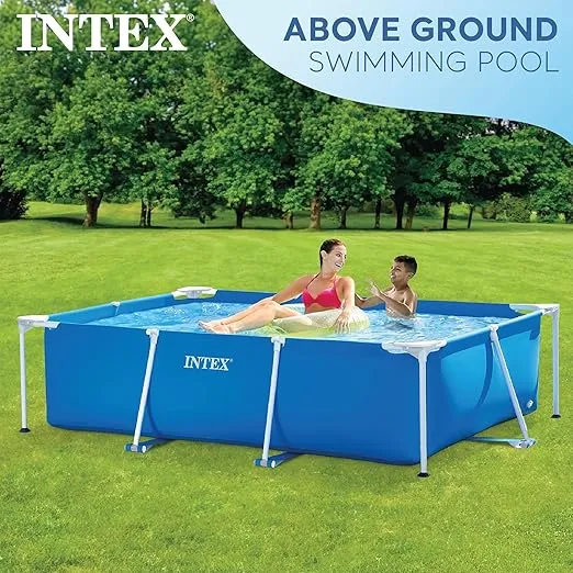 Intex 86" x 23" Rectangular Frame Above Ground Outdoor Home Backyard Splash Swimming Pool with Flow Control Valve for Draining