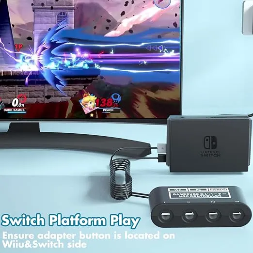 Gamecube Controller Adapter for Switch Gamecube Adapter Wii U and PC, Super Smash Bros Choice Support Four Gamecube Controller and 70IN Long Cable